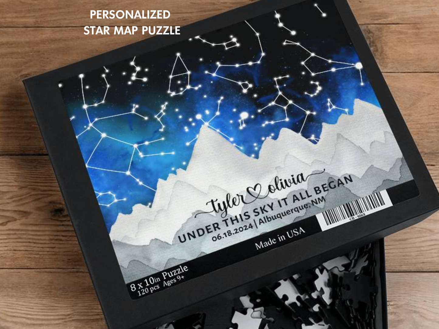 Custom Star Map by Date, Star Map Puzzle, Personalized Constellation Map, Night Sky by Date, Engagement Gift for Him and Her