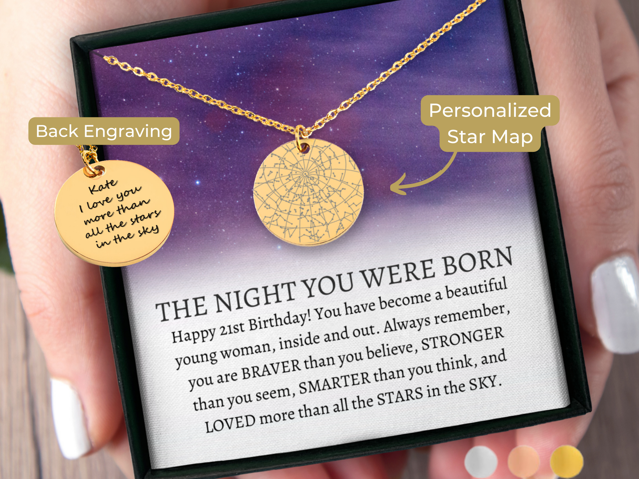 21st Birthday Gift for Her Custom Star Map Necklace