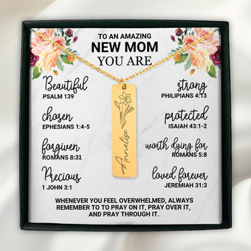 New Mom Gift Jewelry | Baby Name & Birth Flower Necklace