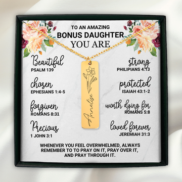 Bonus Daughter Christian Encouragement Gift | Name & Birthflower Necklace