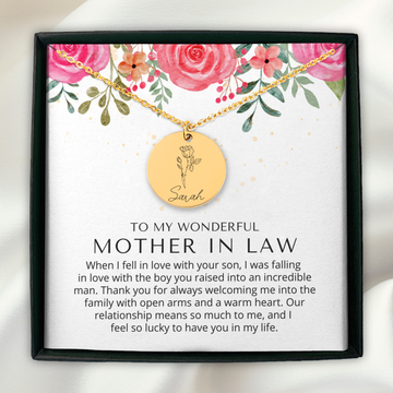 Gift for Mother In Law | Personalized Name & Birth Flower Necklace