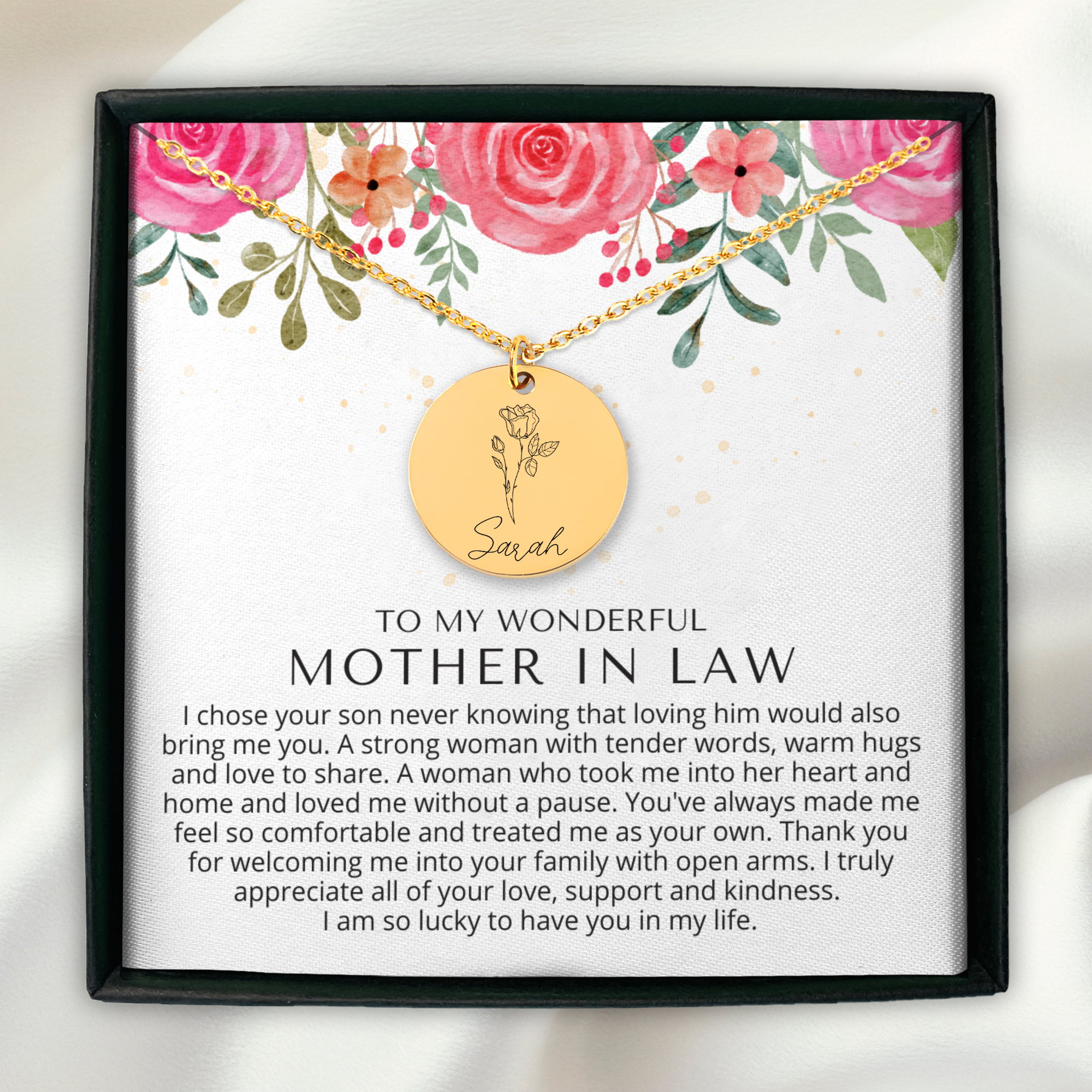 Mother In Law Gift | Personalized Birth Flower Name Necklace