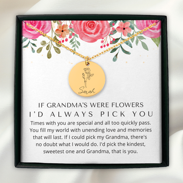 Grandma Gift from Baby | Name & Birth Flower Necklace