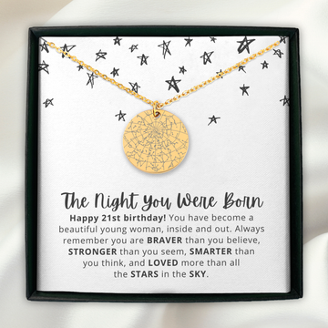 21st Birthday Gift for Her Personalized Star Map Necklace