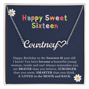 Sweet Sixteen Heart Name Necklace, 16th Birthday Gift for Daughter, Granddaughter, Niece