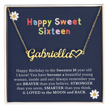 Sweet Sixteen Heart Name Necklace, 16th Birthday Gift for Daughter, Granddaughter, Niece