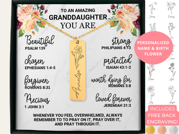 Christian Granddaughter Gifts | Name & Birthflower Necklace