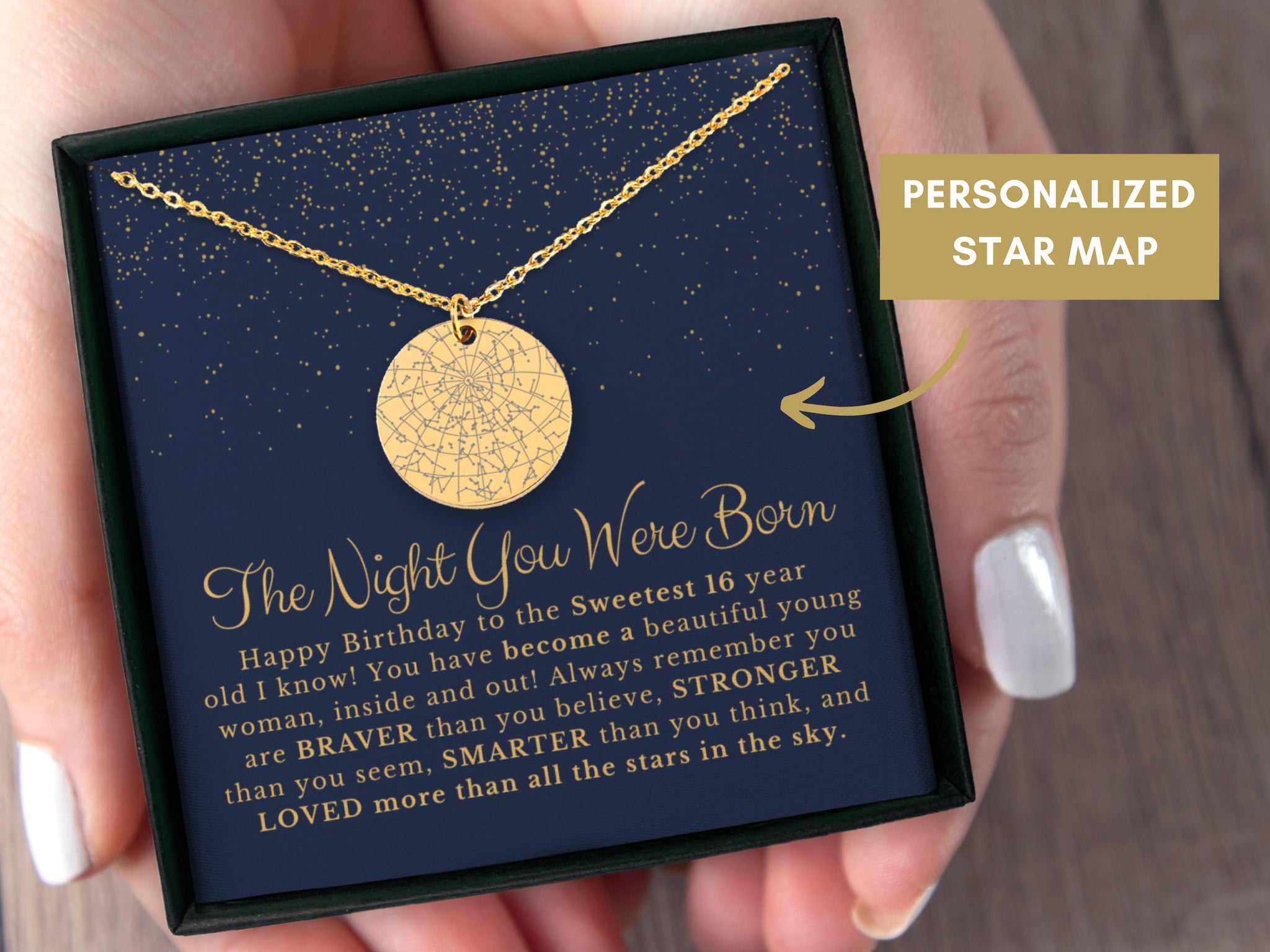 Custom Star Map By Date, Personalized 16th Birthday Gift, Constellation Necklace Sweet 16 Birthday, Daughters Birthday, Granddaughter, Niece